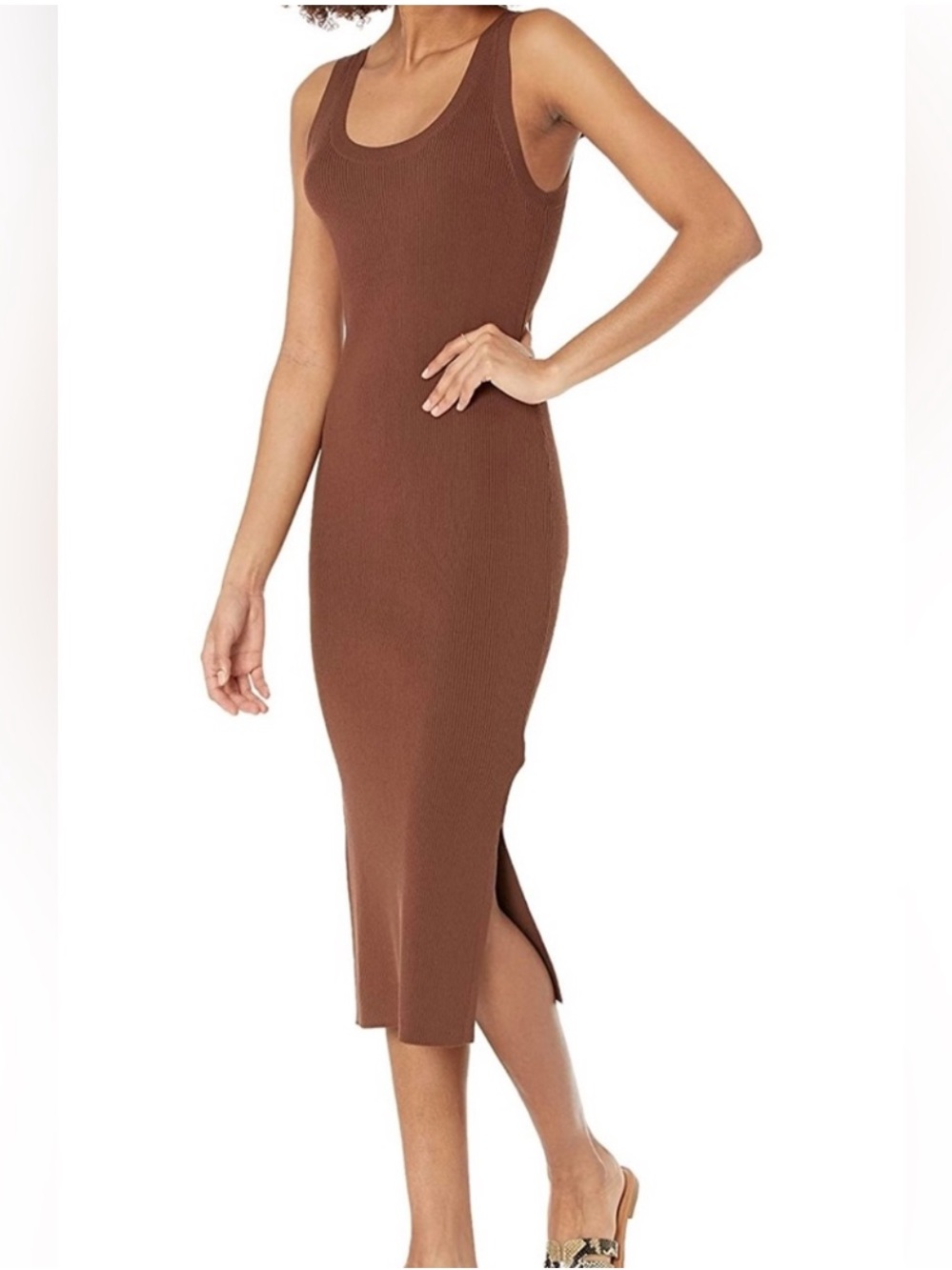 The Drop Yasmin Stretchy Ribbed Sculpt Knit Brown Sleeveless Tank Midi Dress 2X